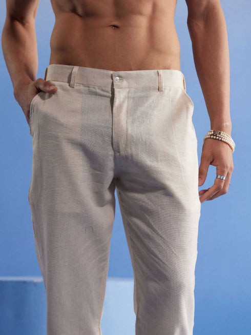 Men's Cream Cotton Pant Style Pyjama